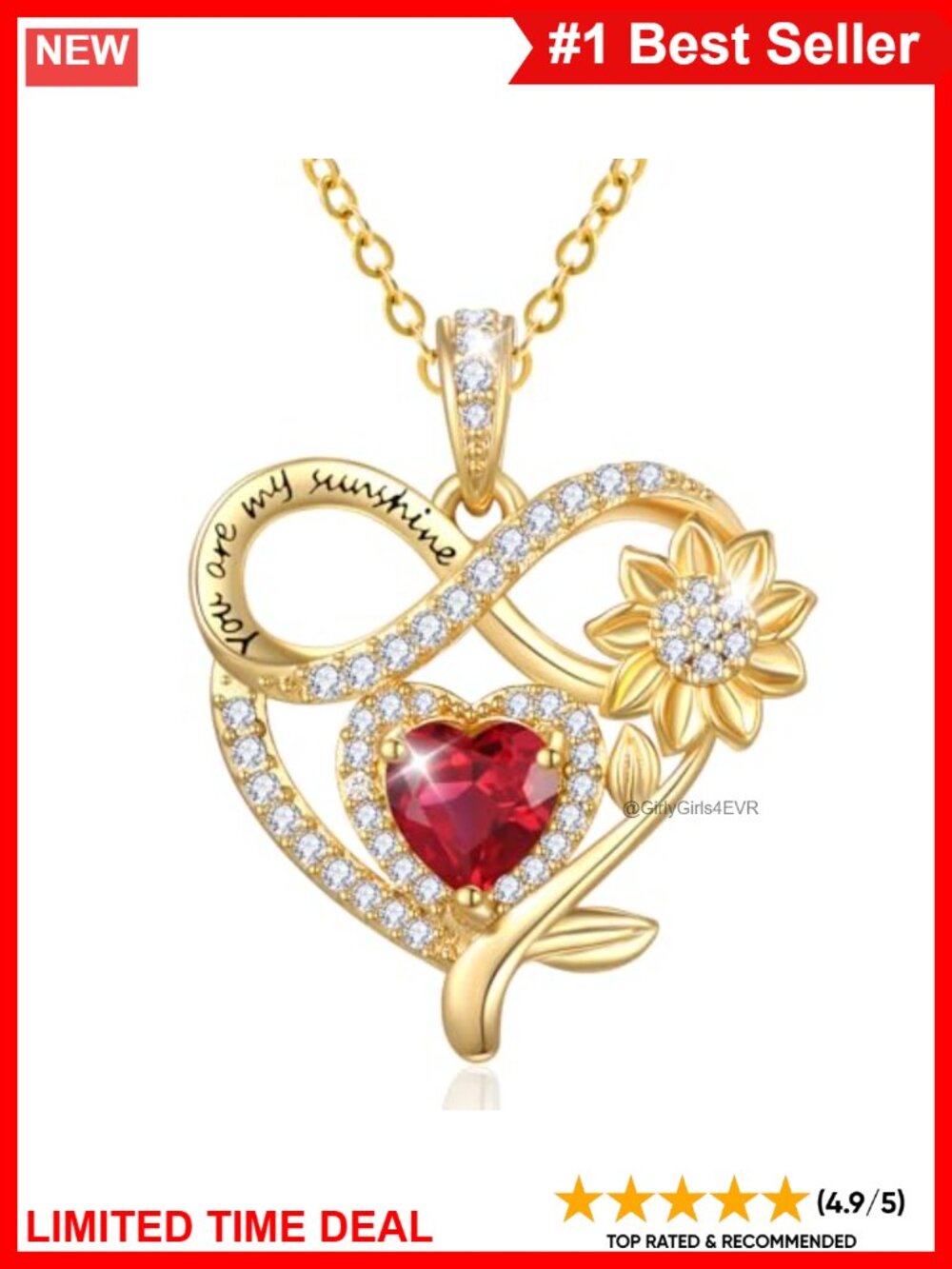 14K Gold Plated Sunflower Necklace 5A Zircon Heart Pendant Adjustable